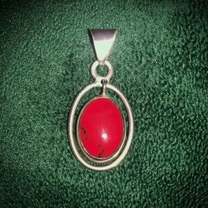 Red Stone and Sterling Silver Pendant. Made In Mexico.